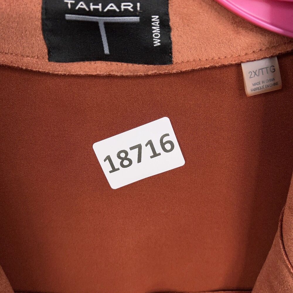Tahari Jacket Womens 2X Brown Faux Suede Open Soft Minimal Quiet Luxury Autumn - Picture 14 of 14